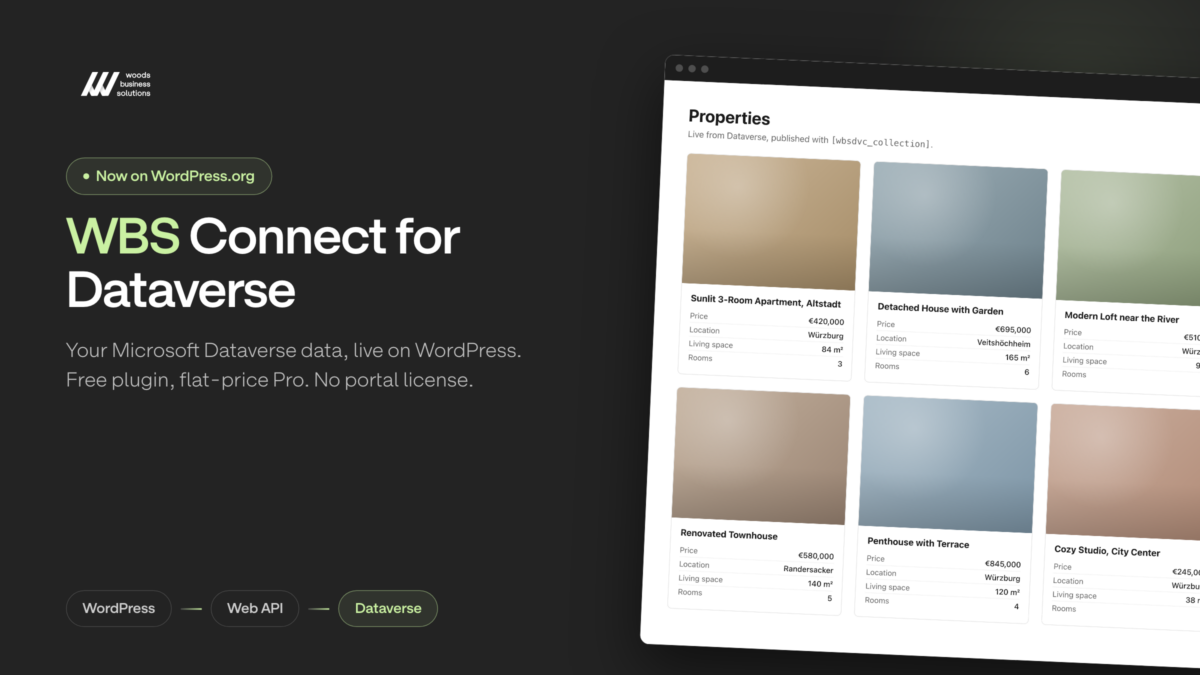 WBS Connect for Dataverse, now on WordPress.org: a Dataverse-backed collection grid rendered on WordPress