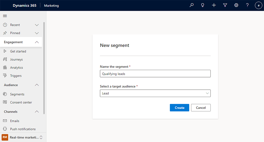 Dynamics 365 Customer Insights – Journeys: new segment targeting leads for sales hand-over